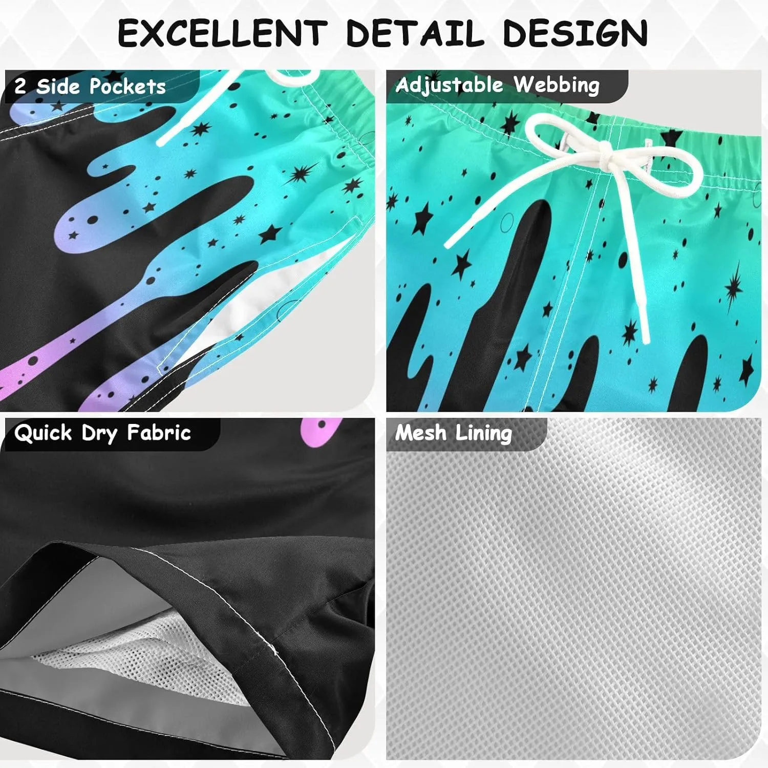 Boy Swim Trunks Quick Dry Swimsuit Bathing Suits Beach Board Shorts with Mesh Lining 8-16Years