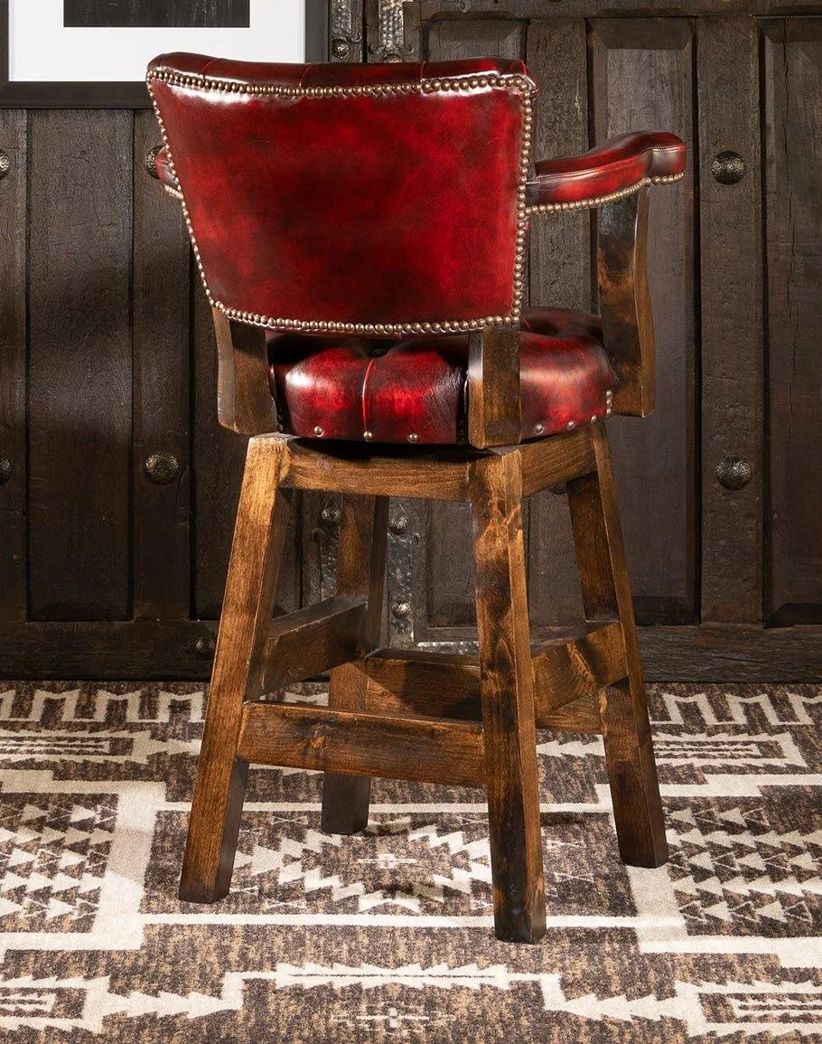 Burnished Red Leather Western Barstool