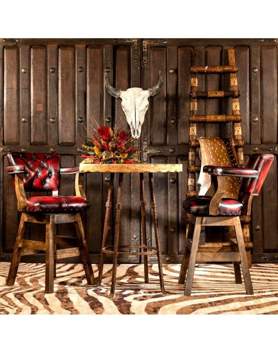 Burnished Red Leather Western Barstool