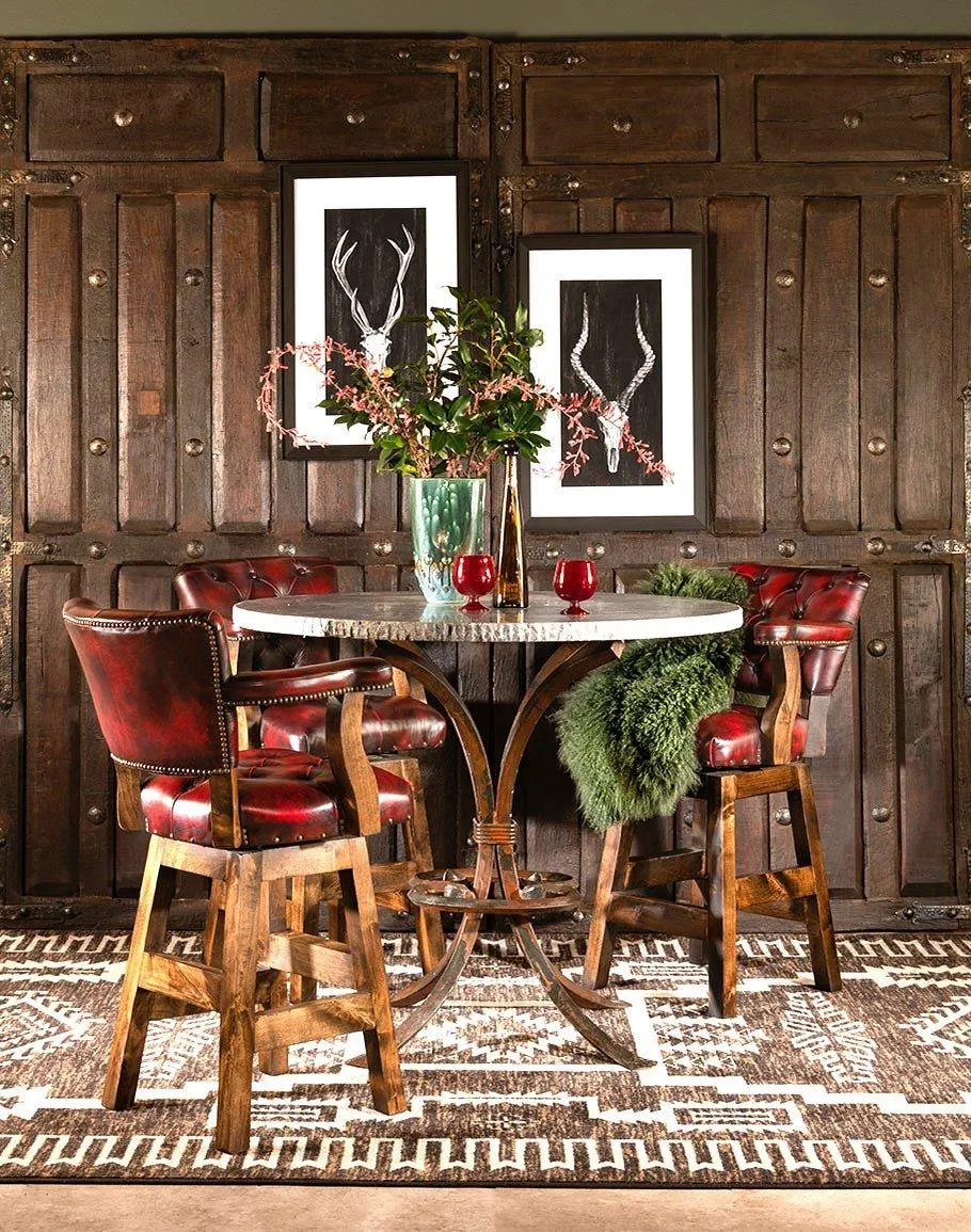 Burnished Red Leather Western Barstool