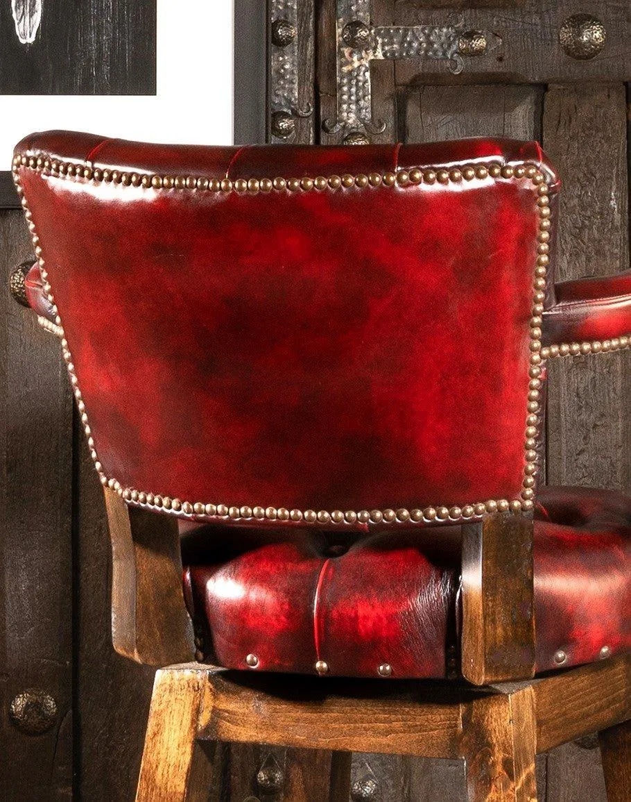 Burnished Red Leather Western Barstool