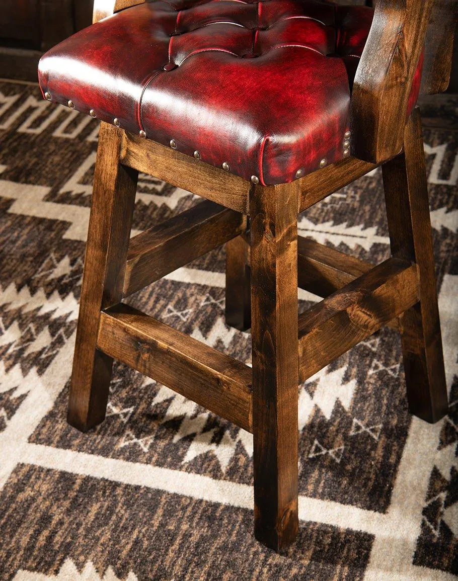 Burnished Red Leather Western Barstool