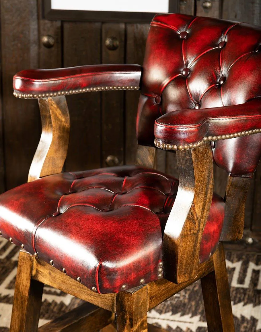 Burnished Red Leather Western Barstool
