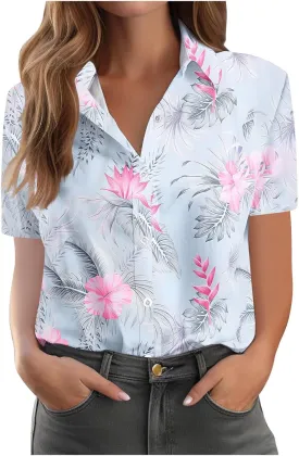 Button Down Shirts for Women Dressy Casual Short Sleeve Blouses Trendy Business Work Tops Trendy Summer Beach Outfits