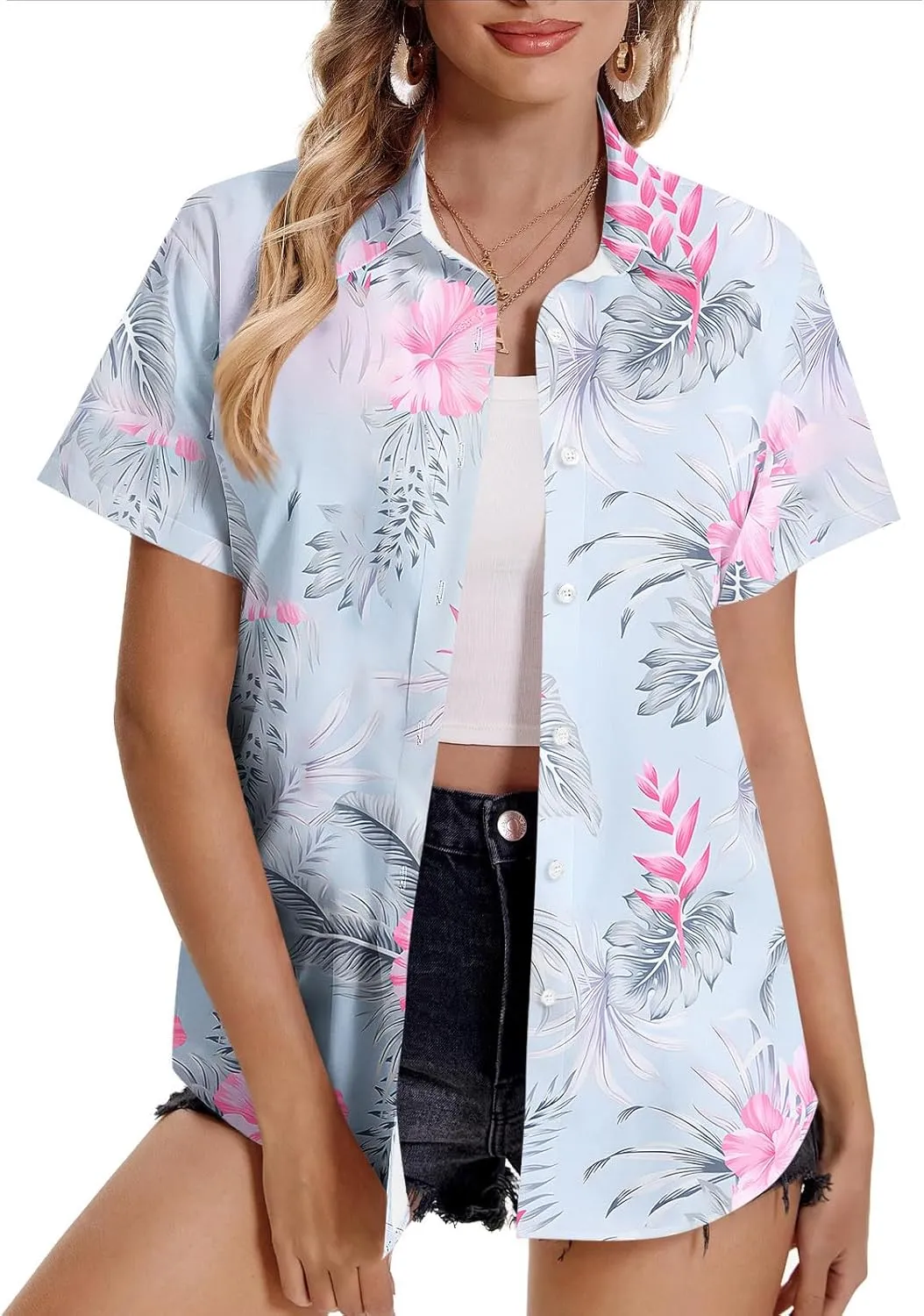 Button Down Shirts for Women Dressy Casual Short Sleeve Blouses Trendy Business Work Tops Trendy Summer Beach Outfits