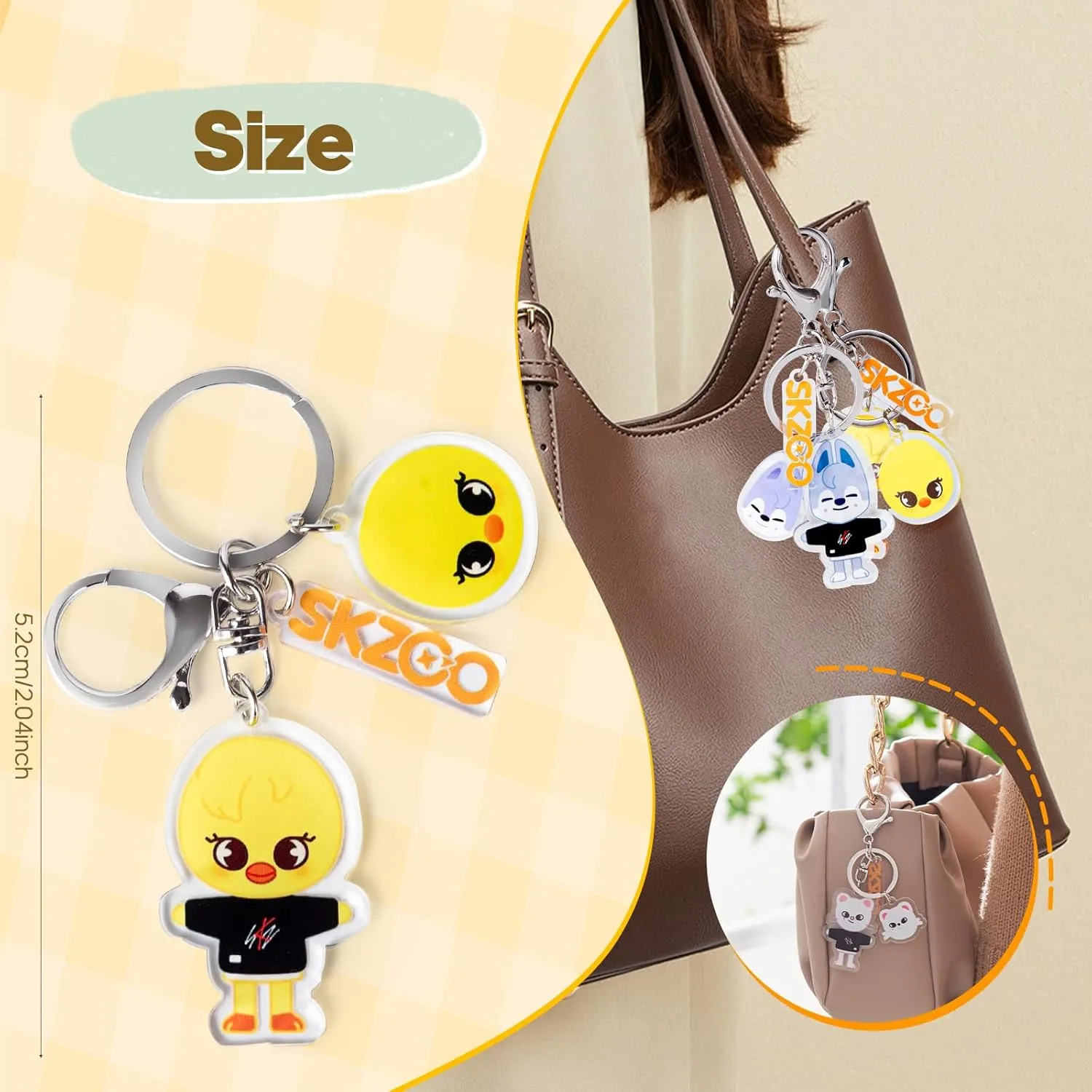 Cartoon Keychain for Kids, Stray Kids Keychain Cute Animal Pendant, Acrylic Double Sided Pattern SKZ Backpack Pendant