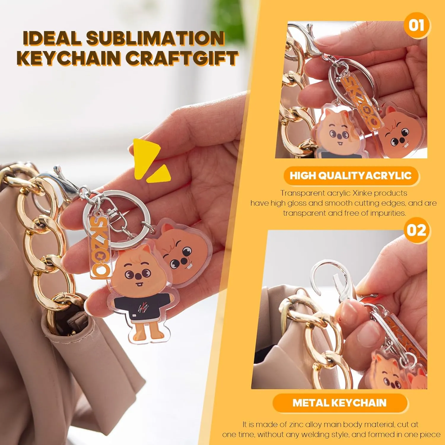 Cartoon Keychain for Kids, Stray Kids Keychain Cute Animal Pendant, Acrylic Double Sided Pattern SKZ Backpack Pendant