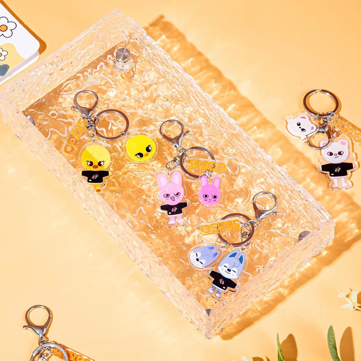 Cartoon Keychain for Kids, Stray Kids Keychain Cute Animal Pendant, Acrylic Double Sided Pattern SKZ Backpack Pendant