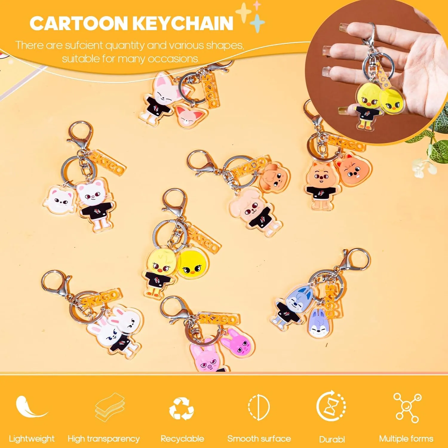 Cartoon Keychain for Kids, Stray Kids Keychain Cute Animal Pendant, Acrylic Double Sided Pattern SKZ Backpack Pendant