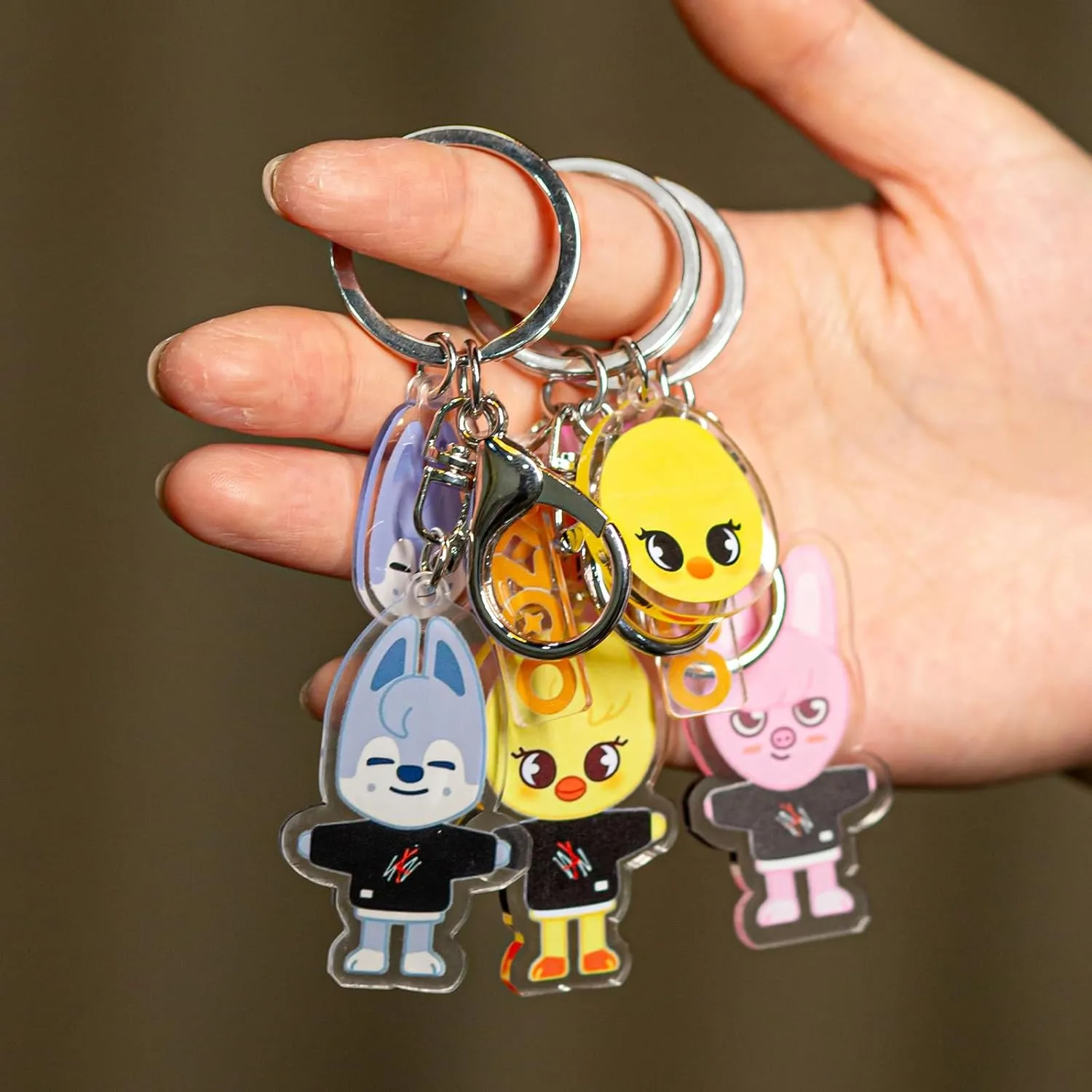 Cartoon Keychain for Kids, Stray Kids Keychain Cute Animal Pendant, Acrylic Double Sided Pattern SKZ Backpack Pendant