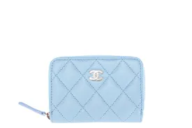 CHANEL BABY BLUE CAVIAR ZIPPY CARD HOLDER (3199XXXX) LIGHT GOLD HARDWARE, WITH CARD, DUST COVER & BOX