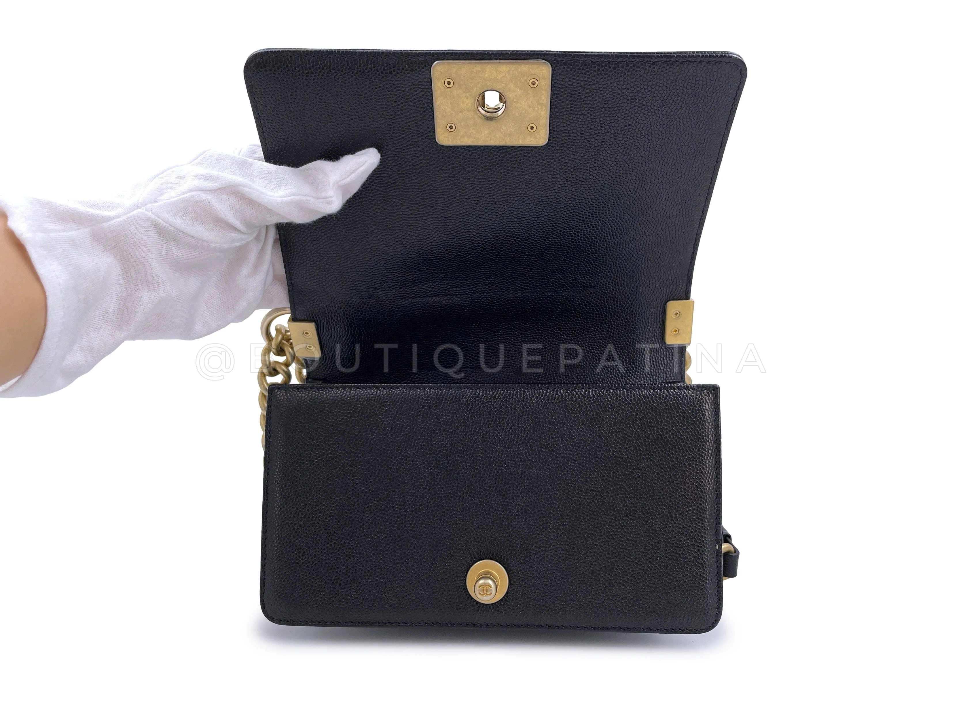 Chanel Black Caviar Chevron Small Boy Flap Bag GHW