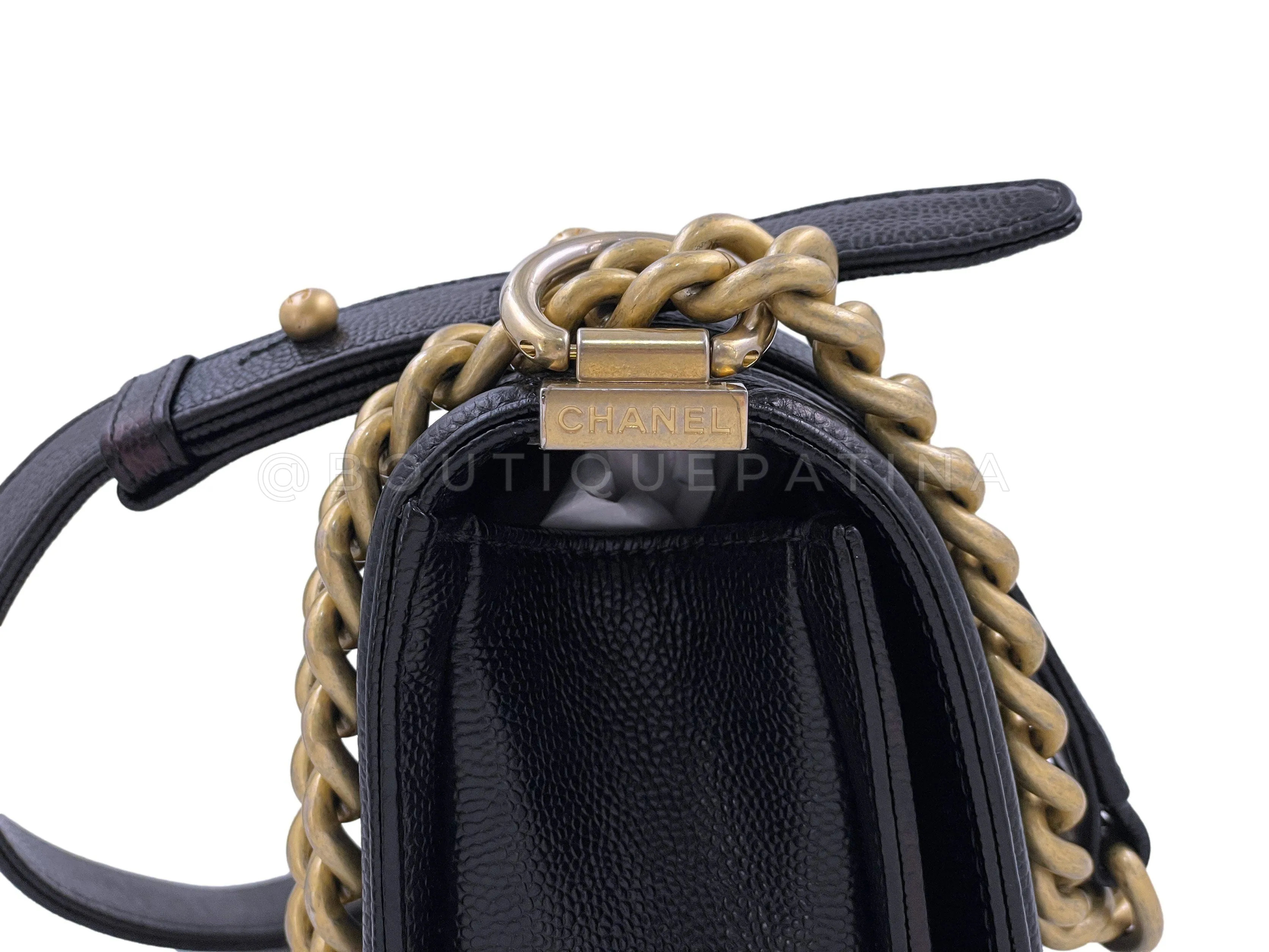 Chanel Black Caviar Chevron Small Boy Flap Bag GHW