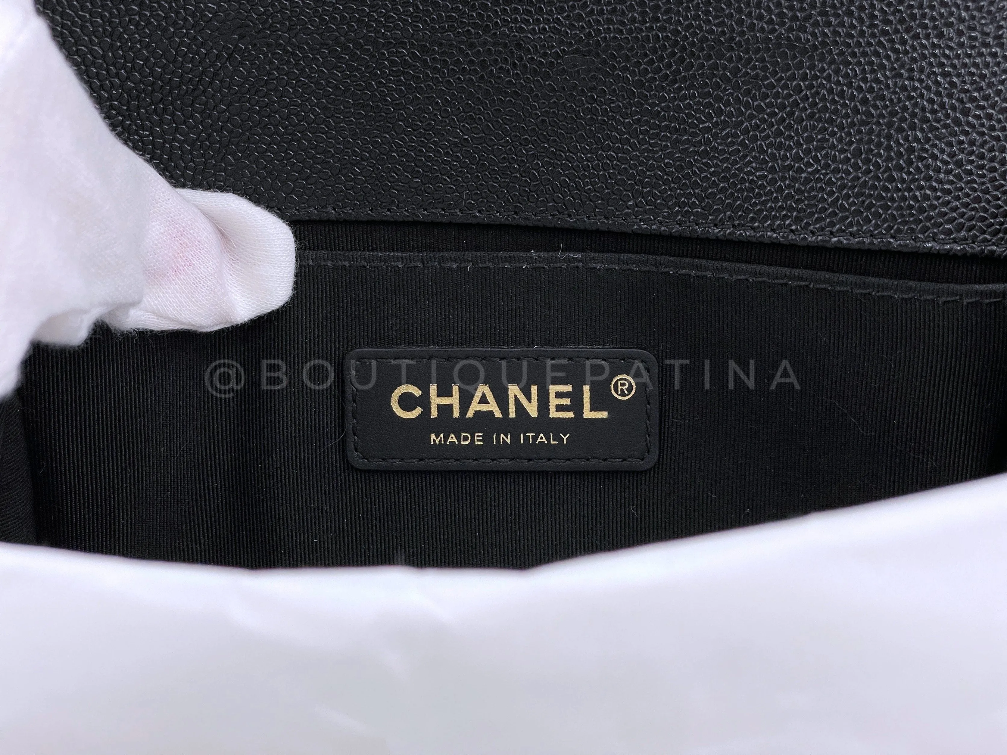 Chanel Black Caviar Chevron Small Boy Flap Bag GHW