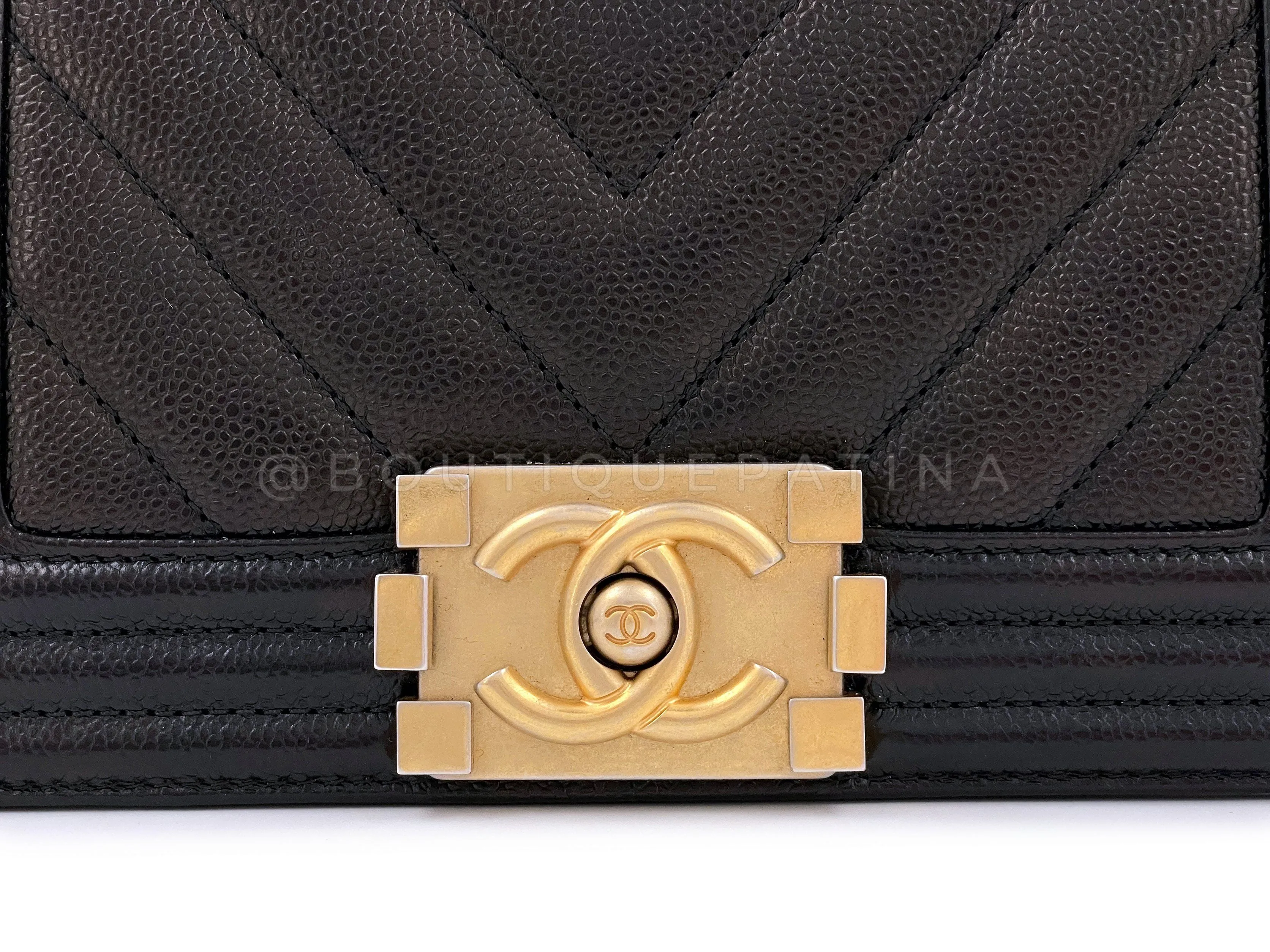 Chanel Black Caviar Chevron Small Boy Flap Bag GHW