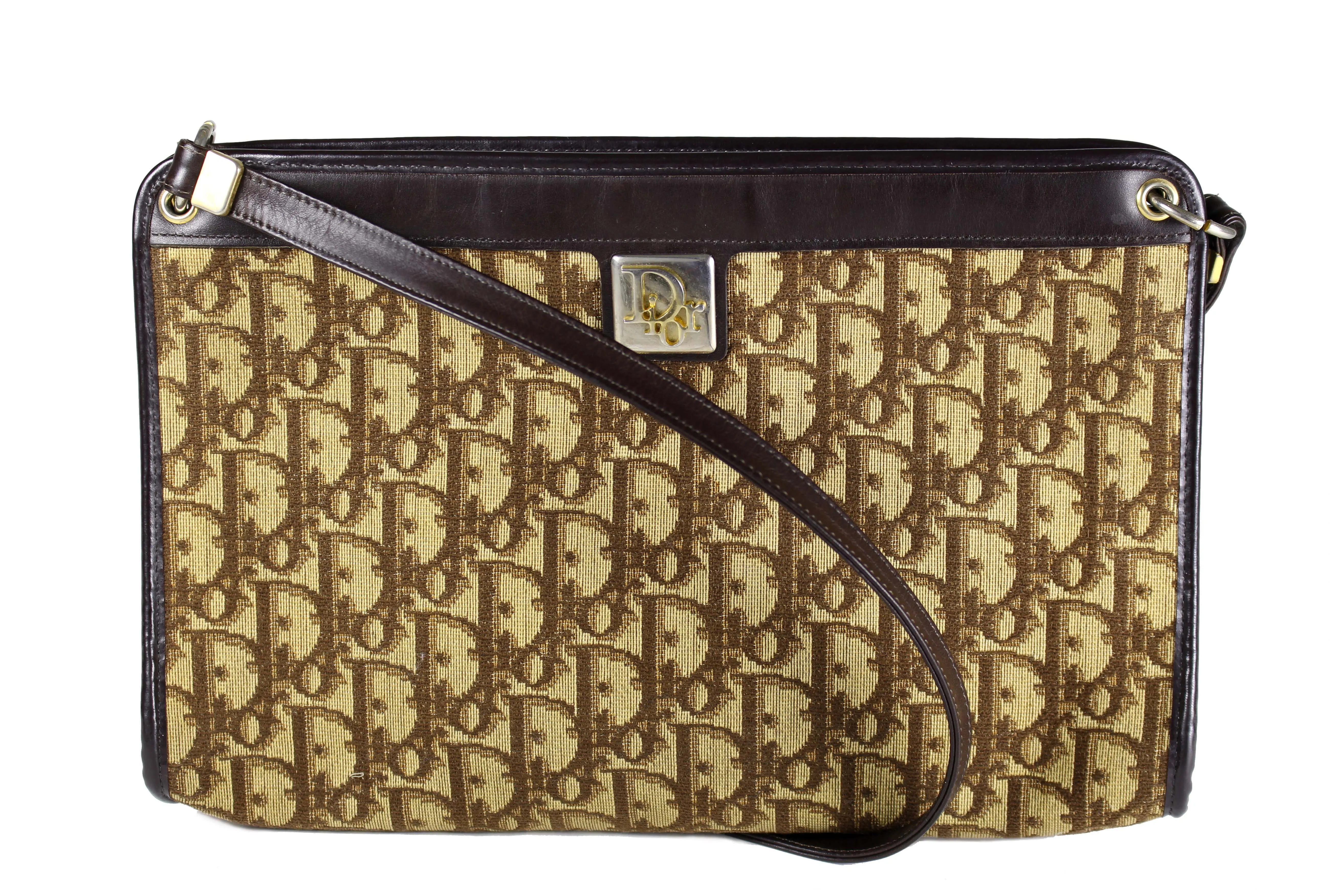 CHRISTIAN DIOR brown canvas logo shoulder bag