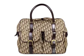 CHRISTIAN DIOR brown monogram canvas travel bag