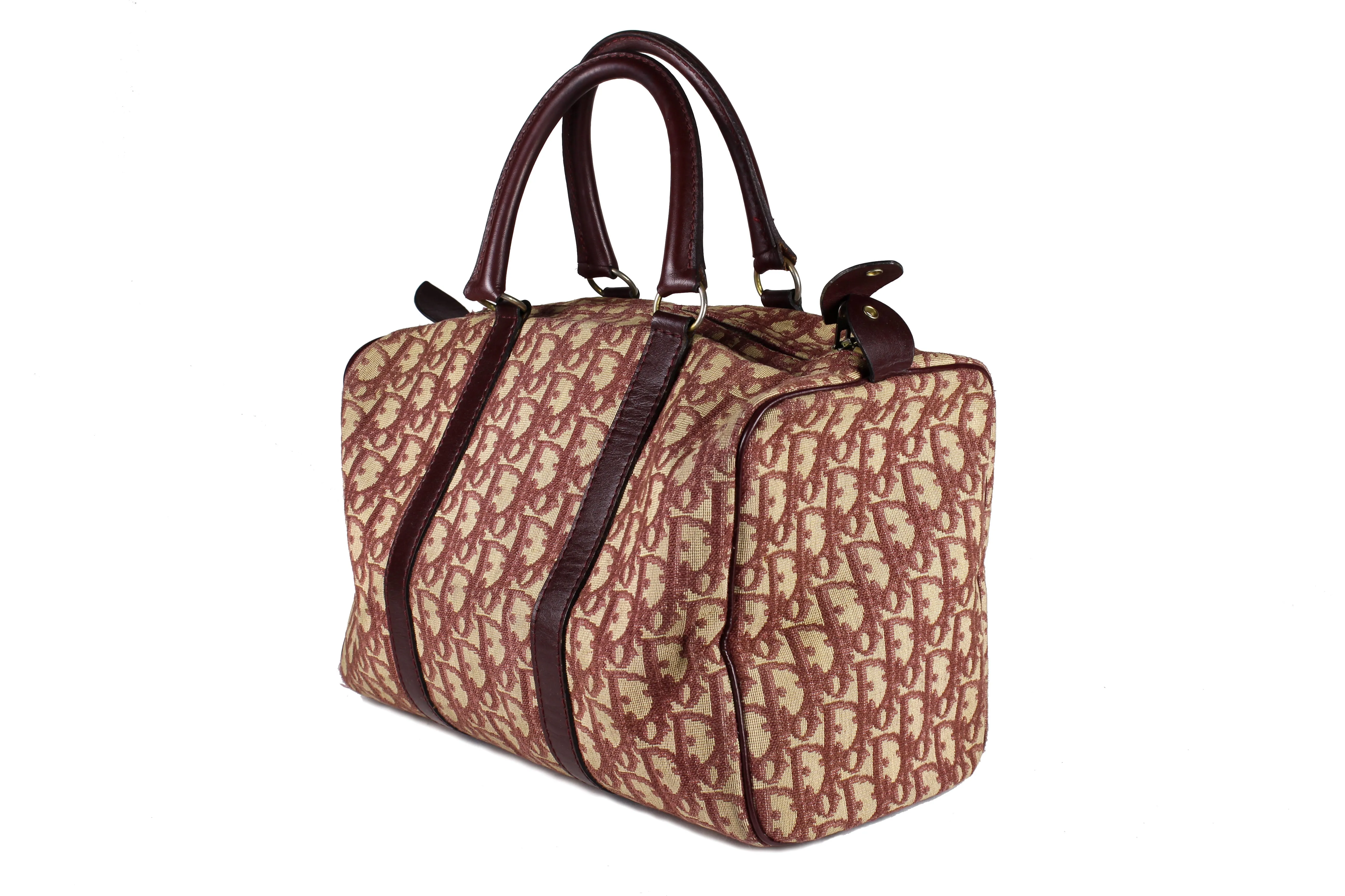 CHRISTIAN DIOR burgundy canvas logo Boston bag