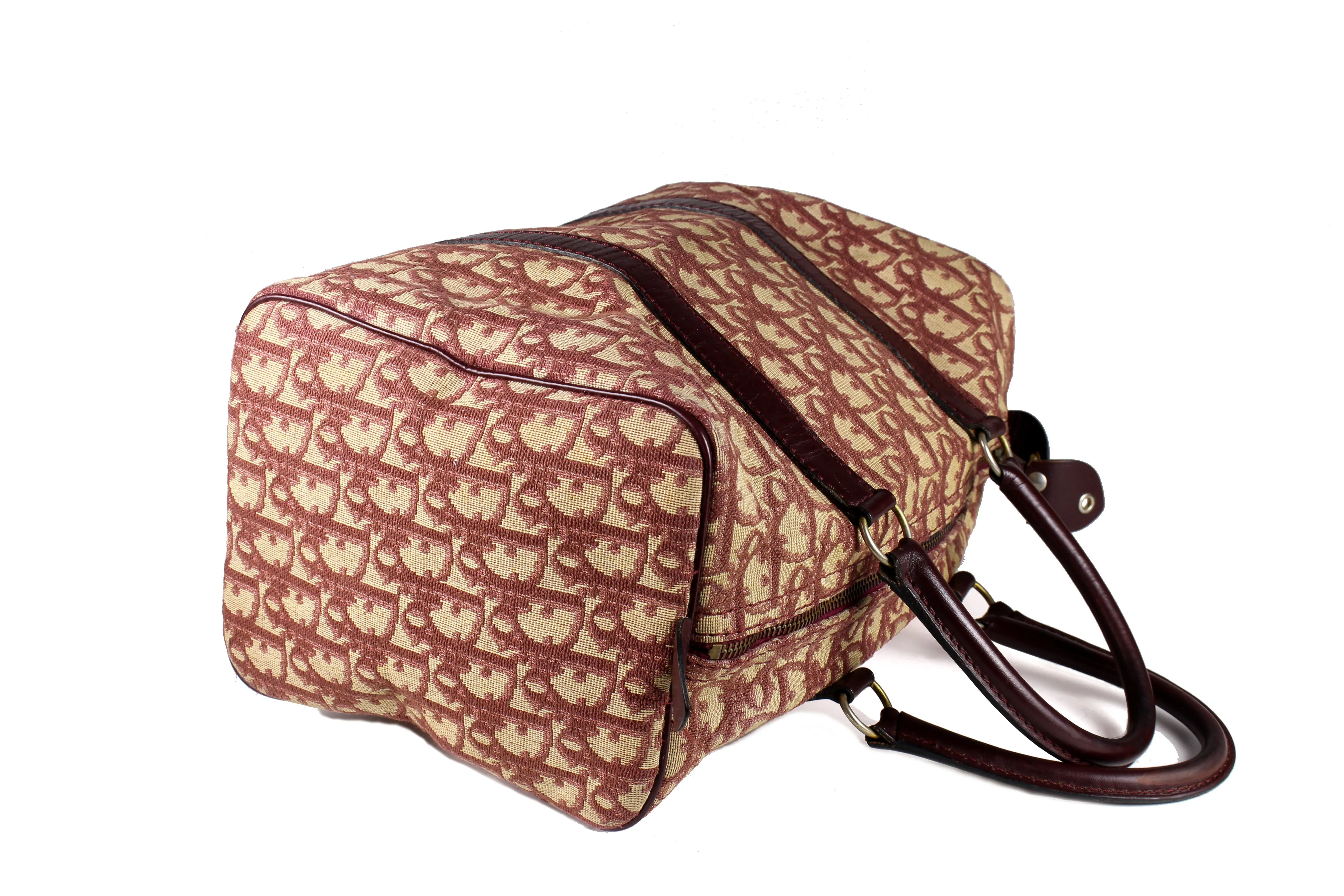CHRISTIAN DIOR burgundy canvas logo Boston bag