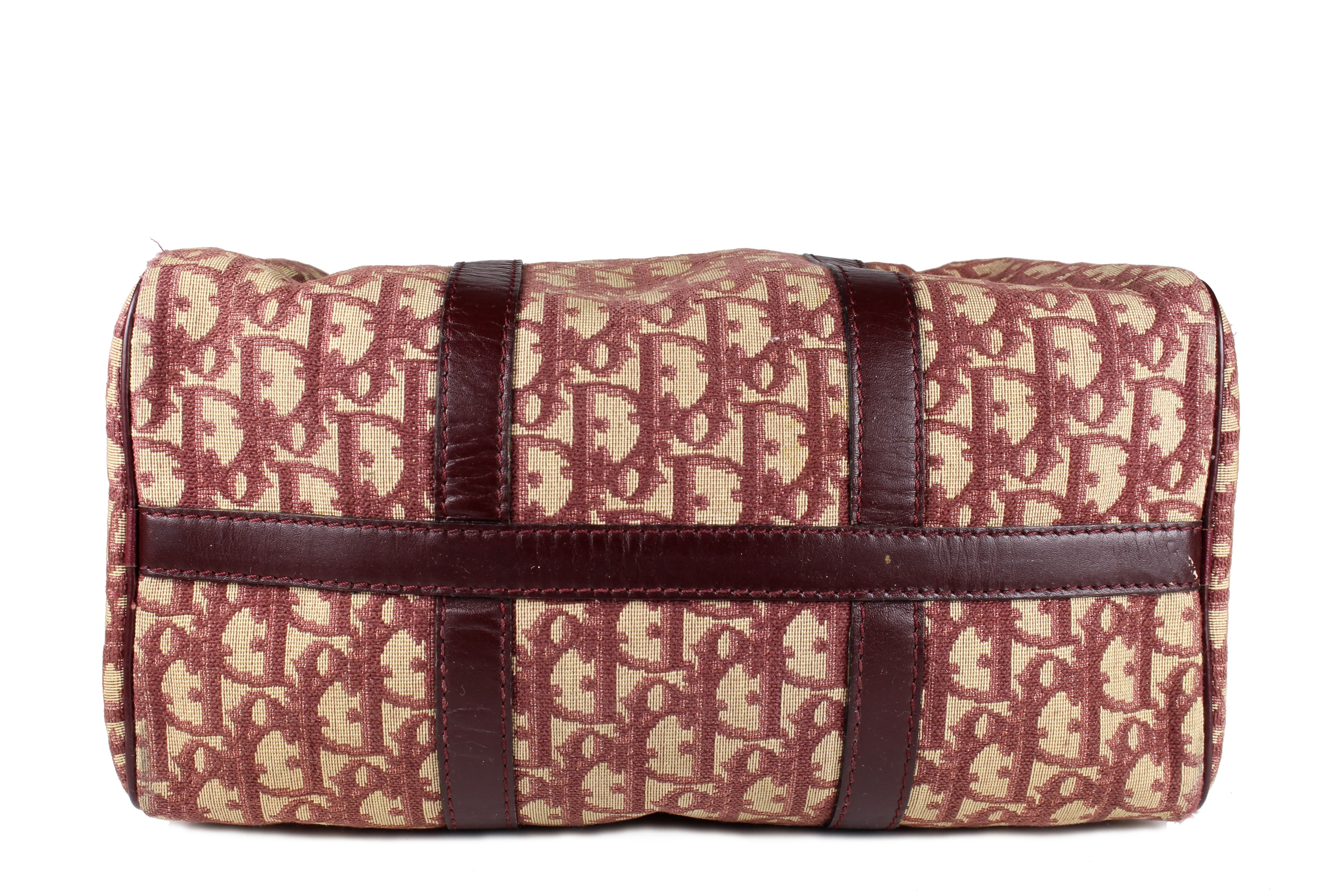CHRISTIAN DIOR burgundy canvas logo Boston bag