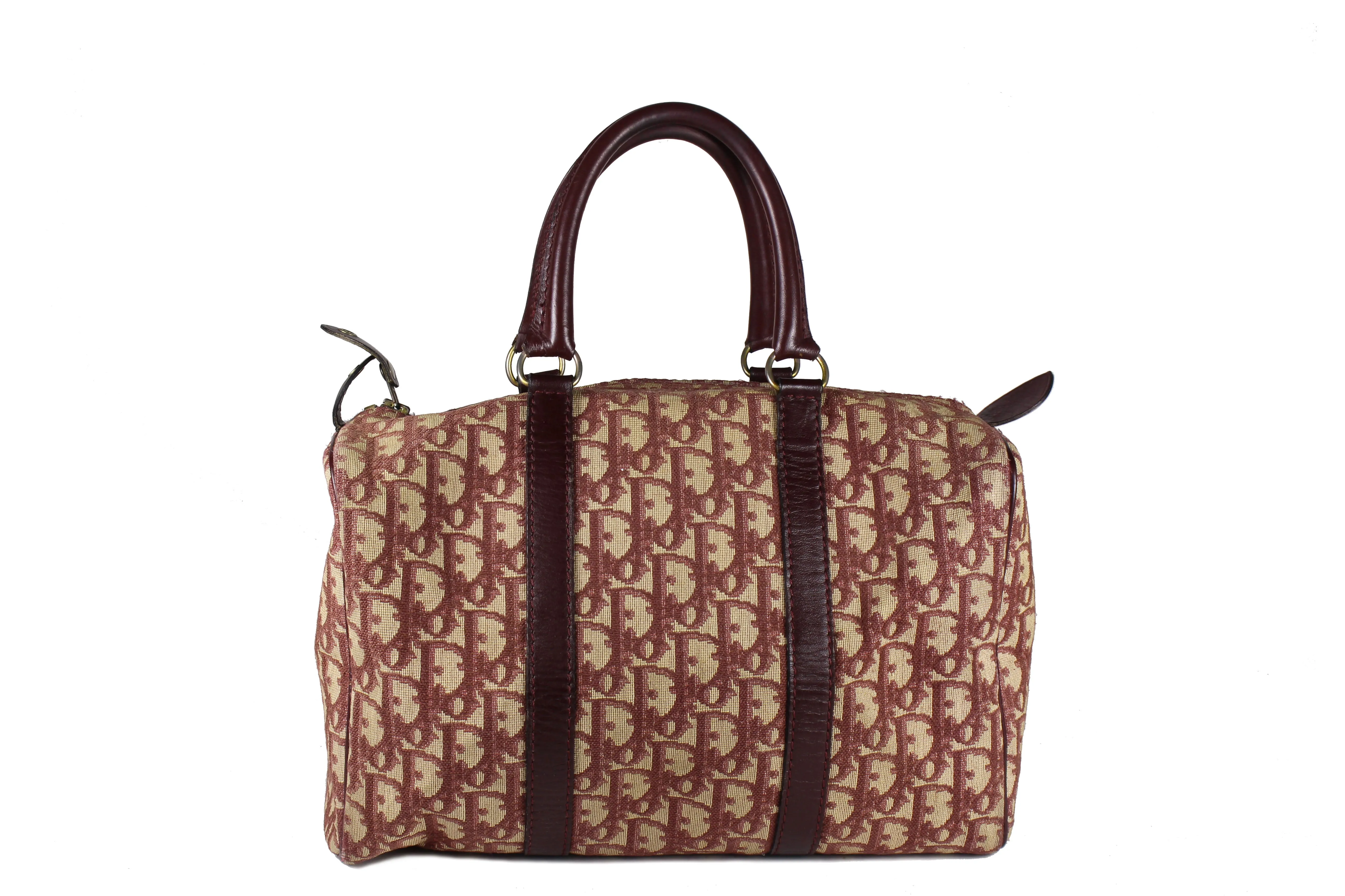 CHRISTIAN DIOR burgundy canvas logo Boston bag