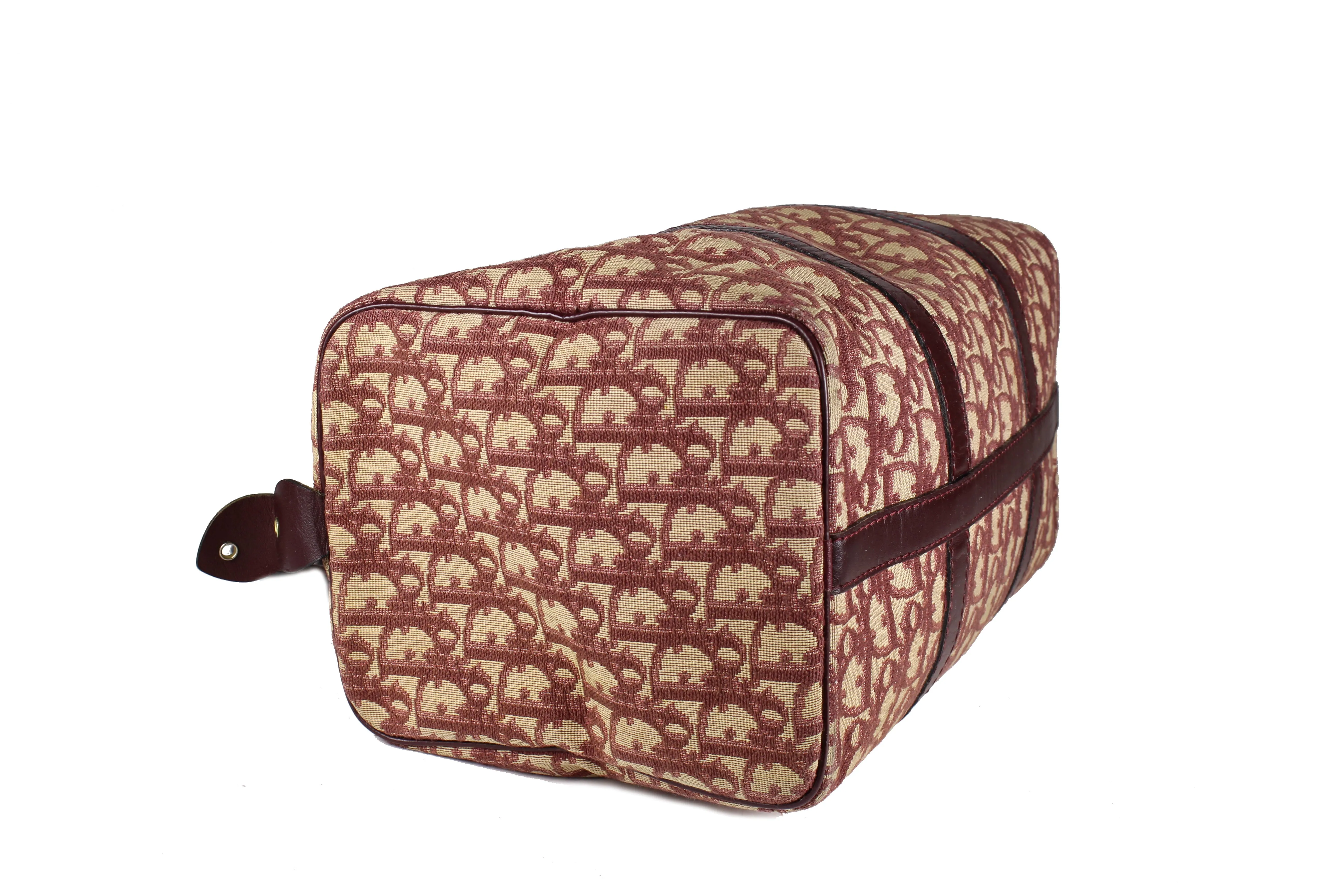 CHRISTIAN DIOR burgundy canvas logo Boston bag