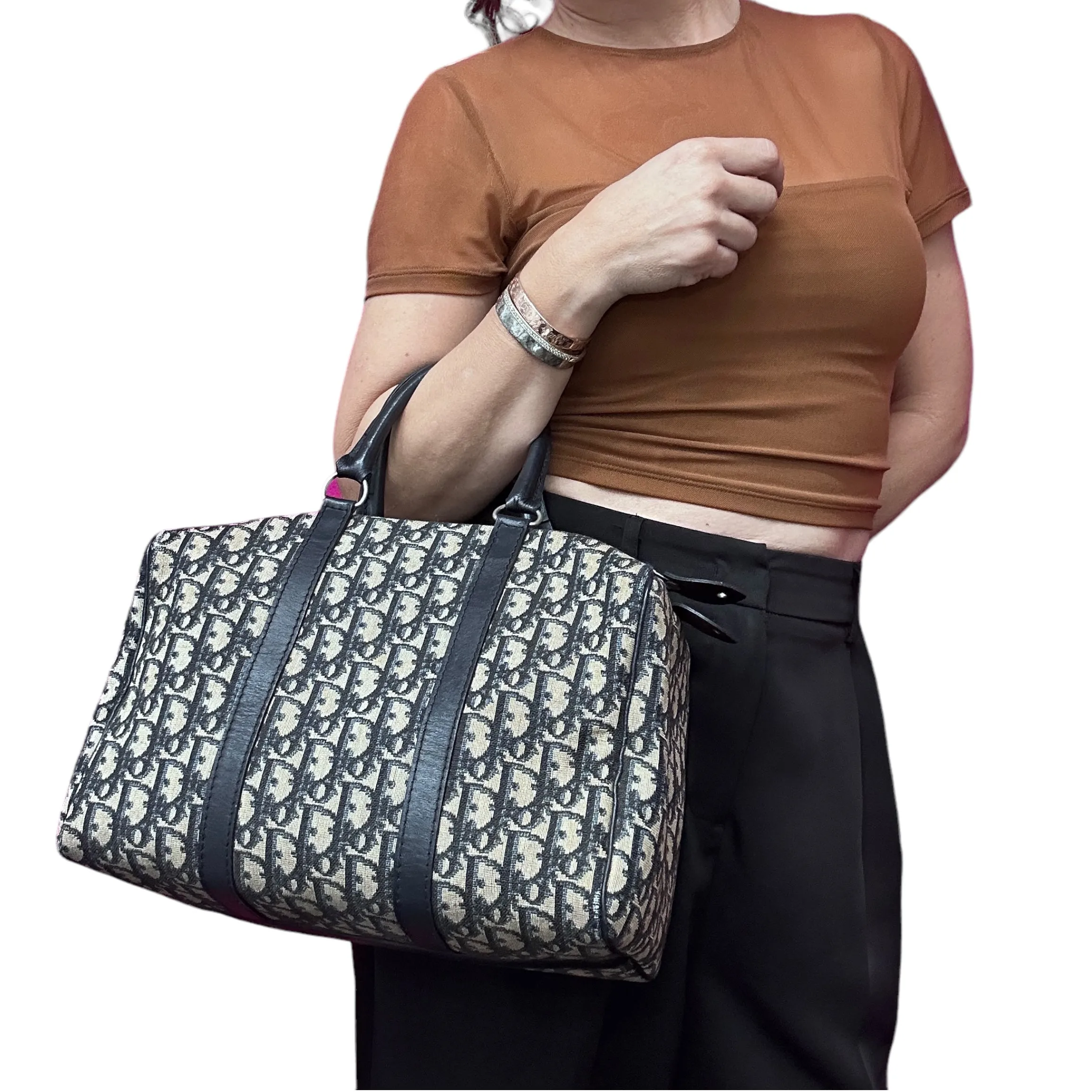 CHRISTIAN DIOR Canvas Trotter Boston Bag