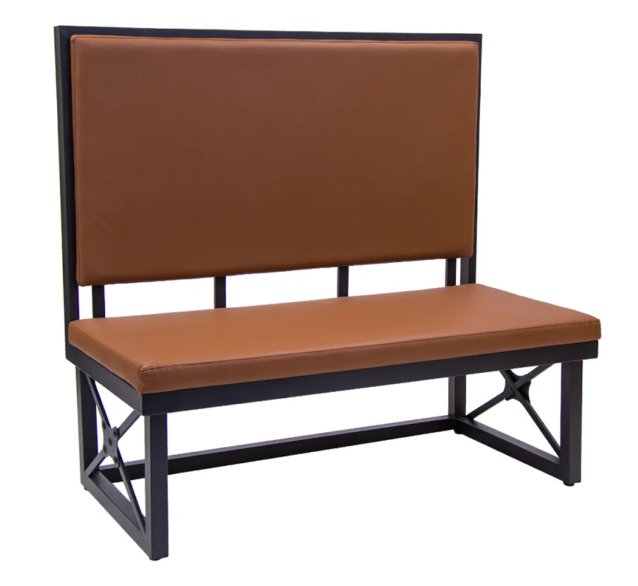 ComfortZone Contemporary Restaurant Bench Booth with Black Metal Frame and Brown Vinyl Back and Seat