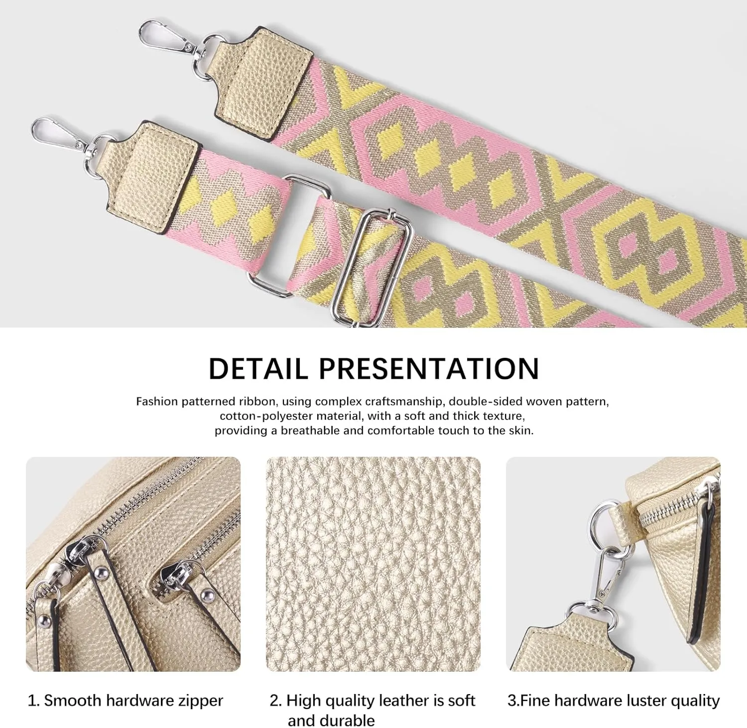 Crossbody Fanny Packs for Women Sling Bags with Coin Purse Bumbag Vegan Leather Belt Bag Chest Purse for Travel (Gold)