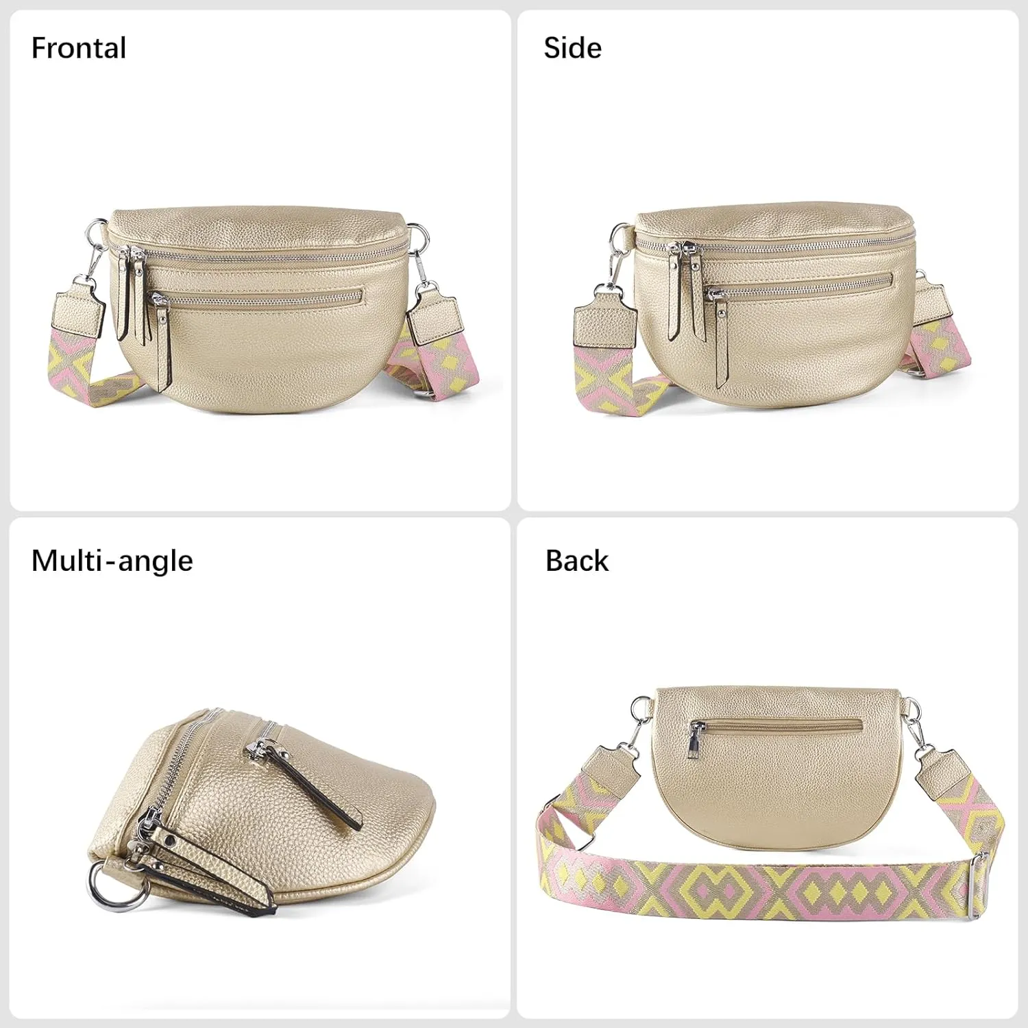Crossbody Fanny Packs for Women Sling Bags with Coin Purse Bumbag Vegan Leather Belt Bag Chest Purse for Travel (Gold)