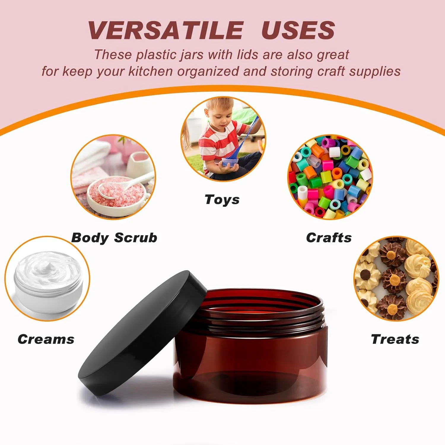 Dandat 24 Pcs 4 oz Plastic Jars with Lid and Label PET Cosmetic Containers Leak Proof Empty Cosmetic Jars Refillable Storage Travel Containers for Lotion Cream Gel Powder(Brown with Black Lids)
