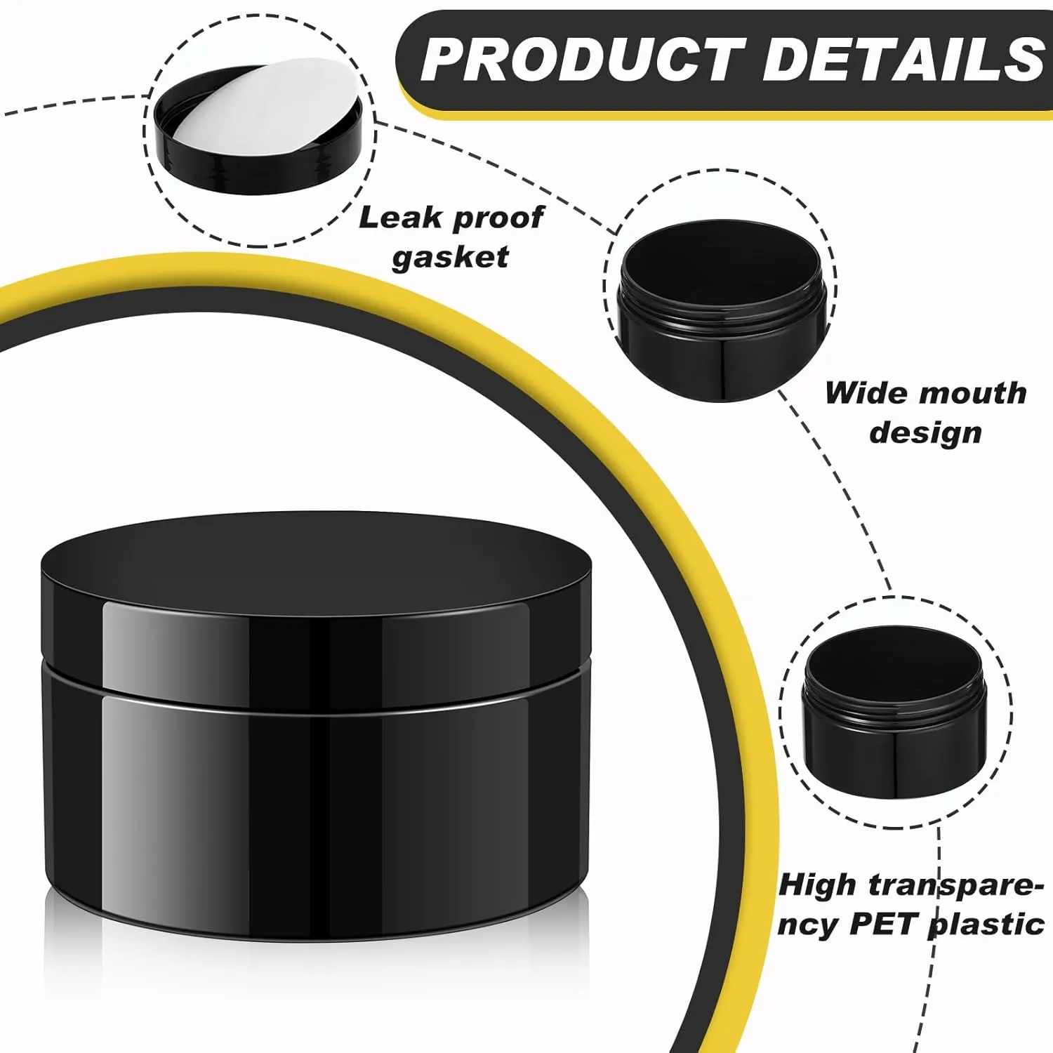 Dandat 24 Pcs 8 oz Plastic Jars with Lid and Label PET Cosmetic Containers Leak Proof Empty Cosmetic Jars Refillable Storage Travel Containers for Lotion Cream Gel Powder(Black)