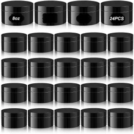 Dandat 24 Pcs 8 oz Plastic Jars with Lid and Label PET Cosmetic Containers Leak Proof Empty Cosmetic Jars Refillable Storage Travel Containers for Lotion Cream Gel Powder(Black)