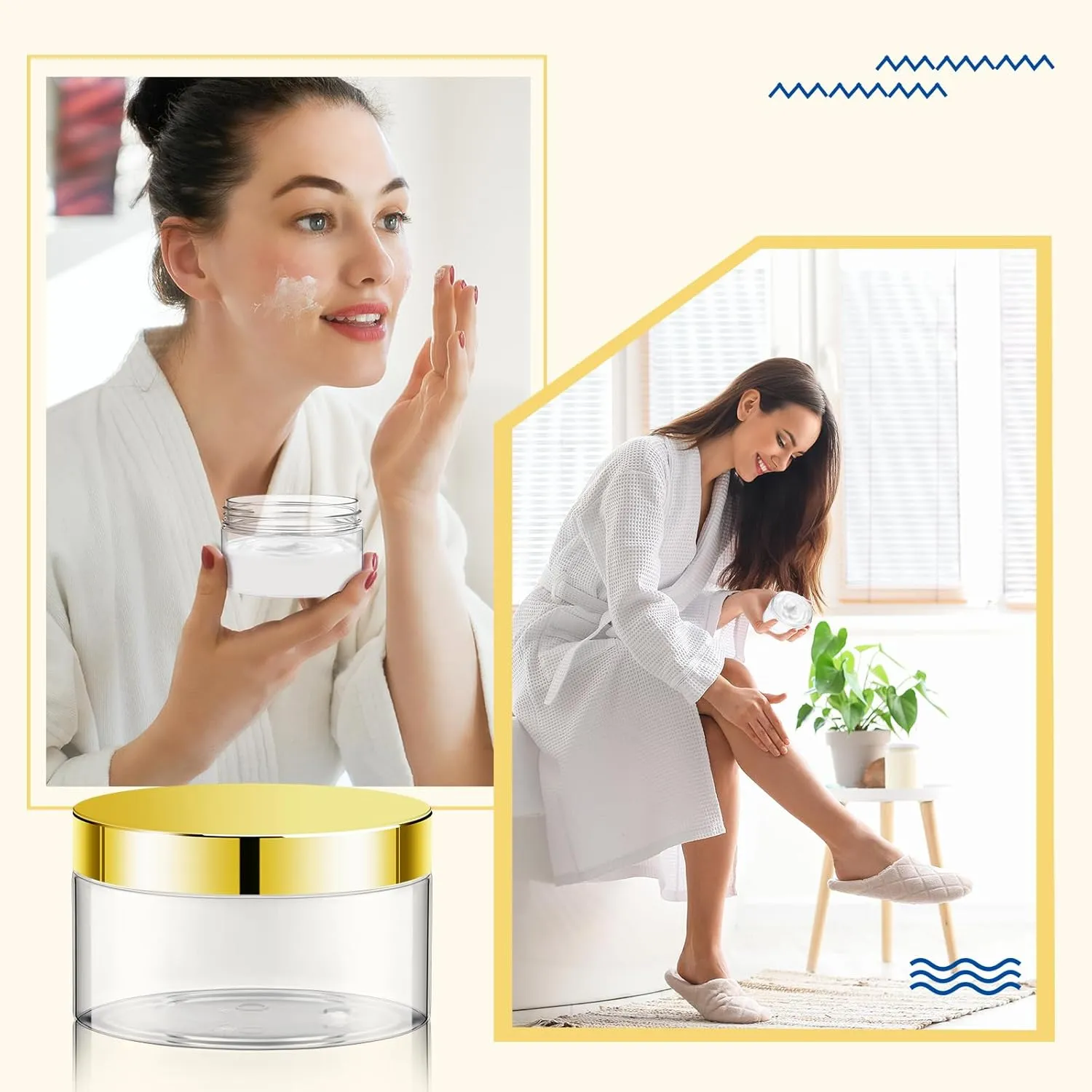 Dandat 24 Pcs 8 oz Plastic Jars with Lid and Label PET Cosmetic Containers Leak Proof Empty Cosmetic Jars Refillable Storage Travel Containers for Lotion Cream Gel Powder(Clear with Gold Lid)