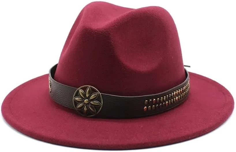 DHAEY British Style Top Hat, New Jazz Hat, Spring and Autumn Big Brim Tibetan Hat, Wedding Shooting Ballroom Felt Hat Luopan Caps & Hats(Claret,56-58cm)
