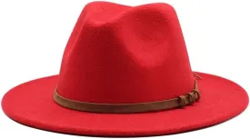 DHAEY Men's and Women's British Vintage Top Hat Felt Hat Autumn and Winter New Wool Flat Brim Jazz Hat Luopan Caps & Hats (Color : Rose Red, Size : Large(59-61cm))