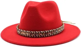 DHAEY National Style Jazz Top Hat, Autumn and Winter Woolen Hat, Simple Felt Big Brim Hat Fashion Top Hat Luopan Caps & Hats (Color : Rose Red, Size : Large(58-60cm))