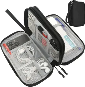 Electronics Organizer Travel Case, Charger Organizer Case Pouch, Electronic Accessories Carry Case for Travel Accessories, Cable, Cord, Charger, Phone, Power Bank, Earphone (Black, Large)