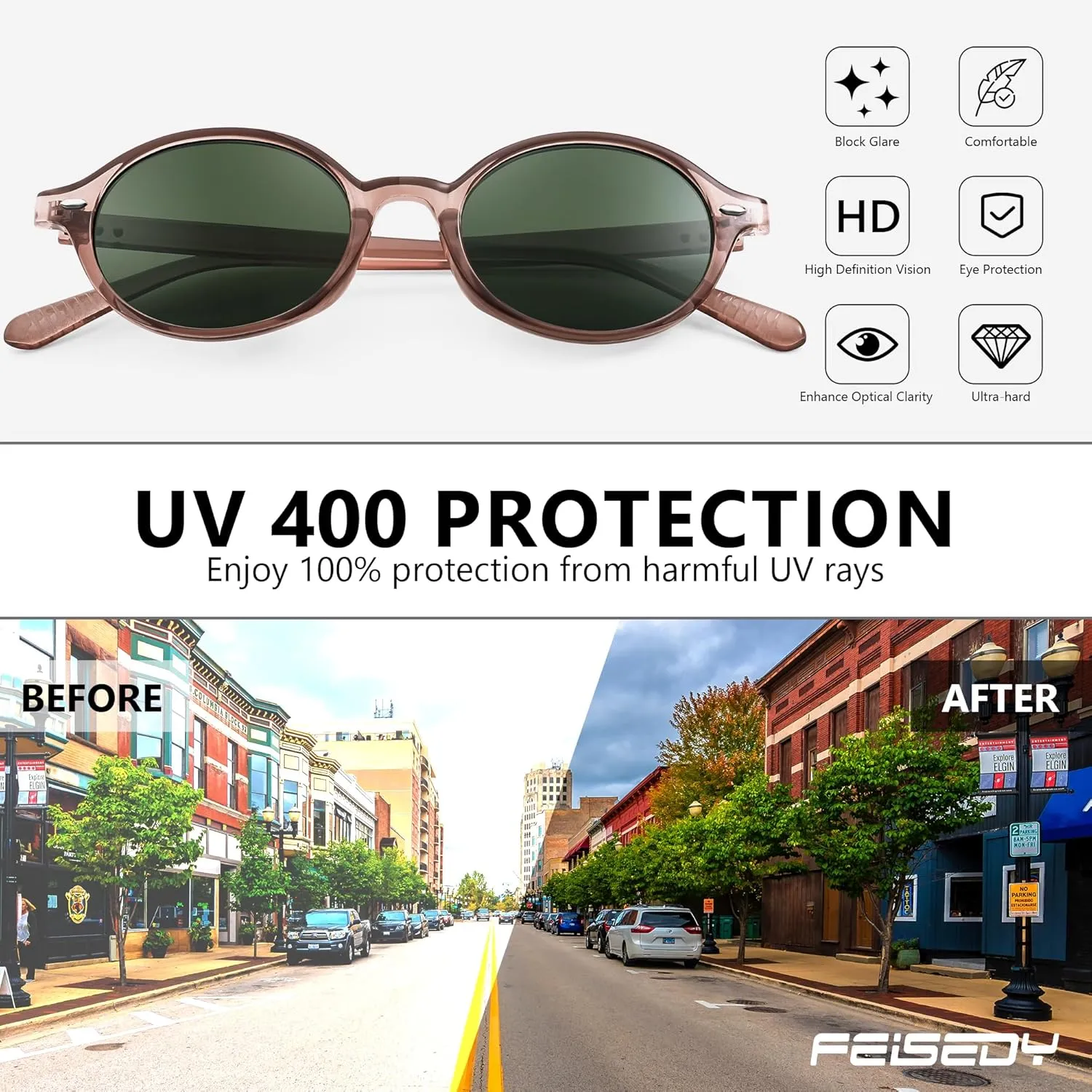 FEISEDY Retro Oval Sunglasses for Women 90s Narrow Round Lightweight Shades Y2k Trendy Sunnies B1171