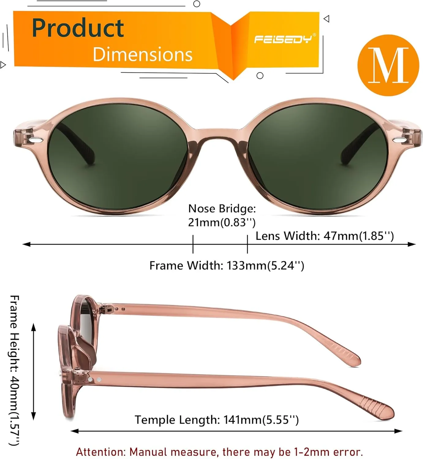 FEISEDY Retro Oval Sunglasses for Women 90s Narrow Round Lightweight Shades Y2k Trendy Sunnies B1171