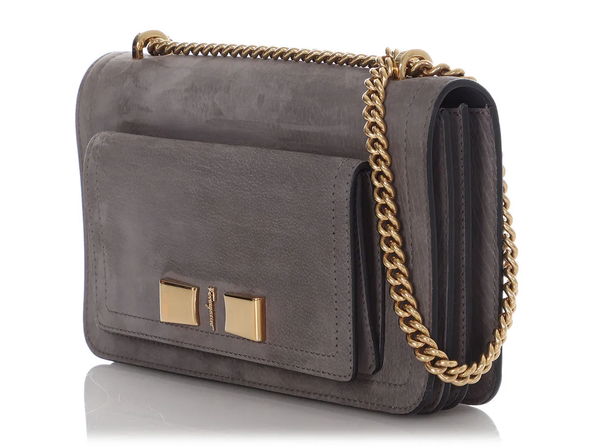 Ferragamo Gray Suede Ginevra Bag