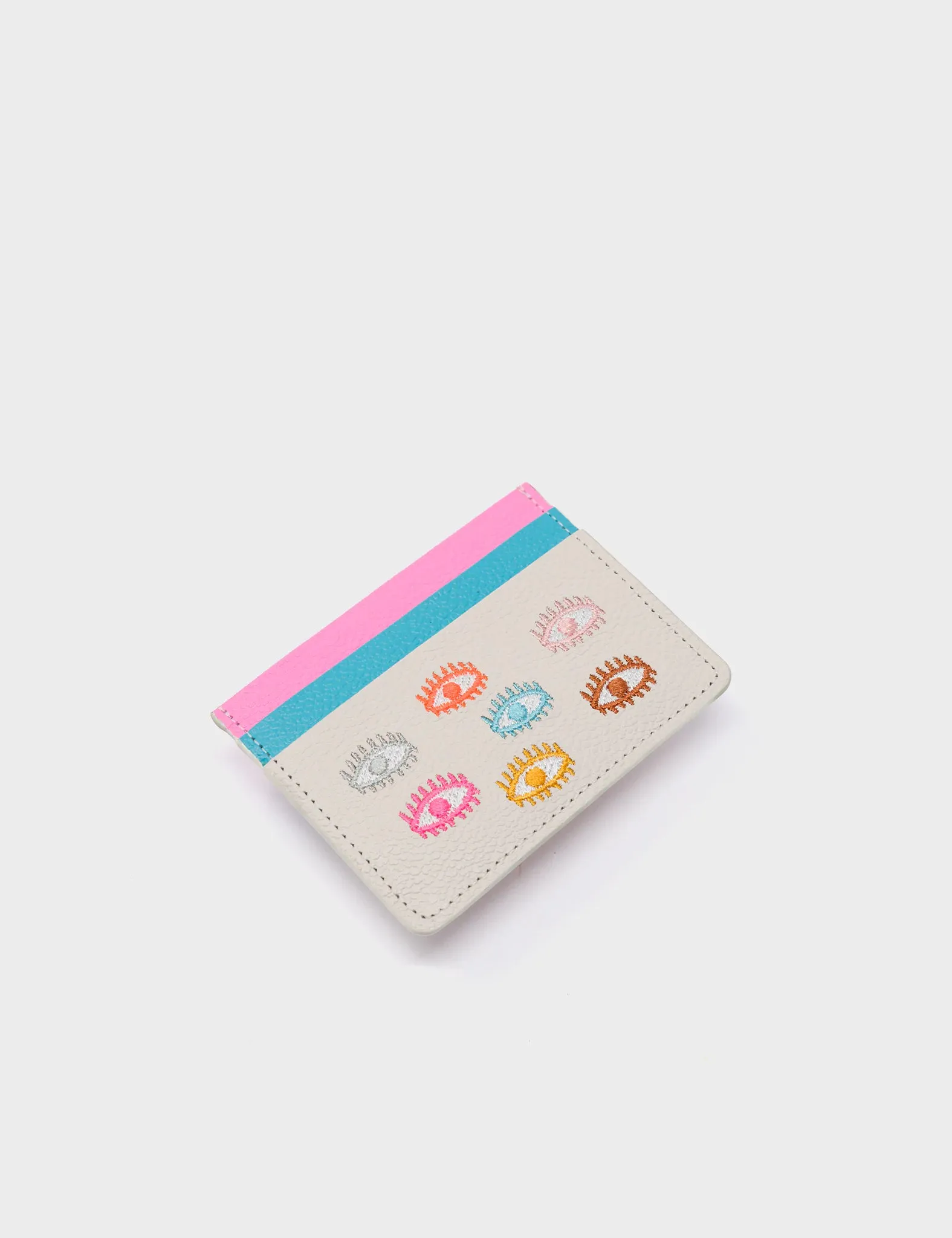 Filium Cream Leather Cardholder - Colorful Eyes Embroidery