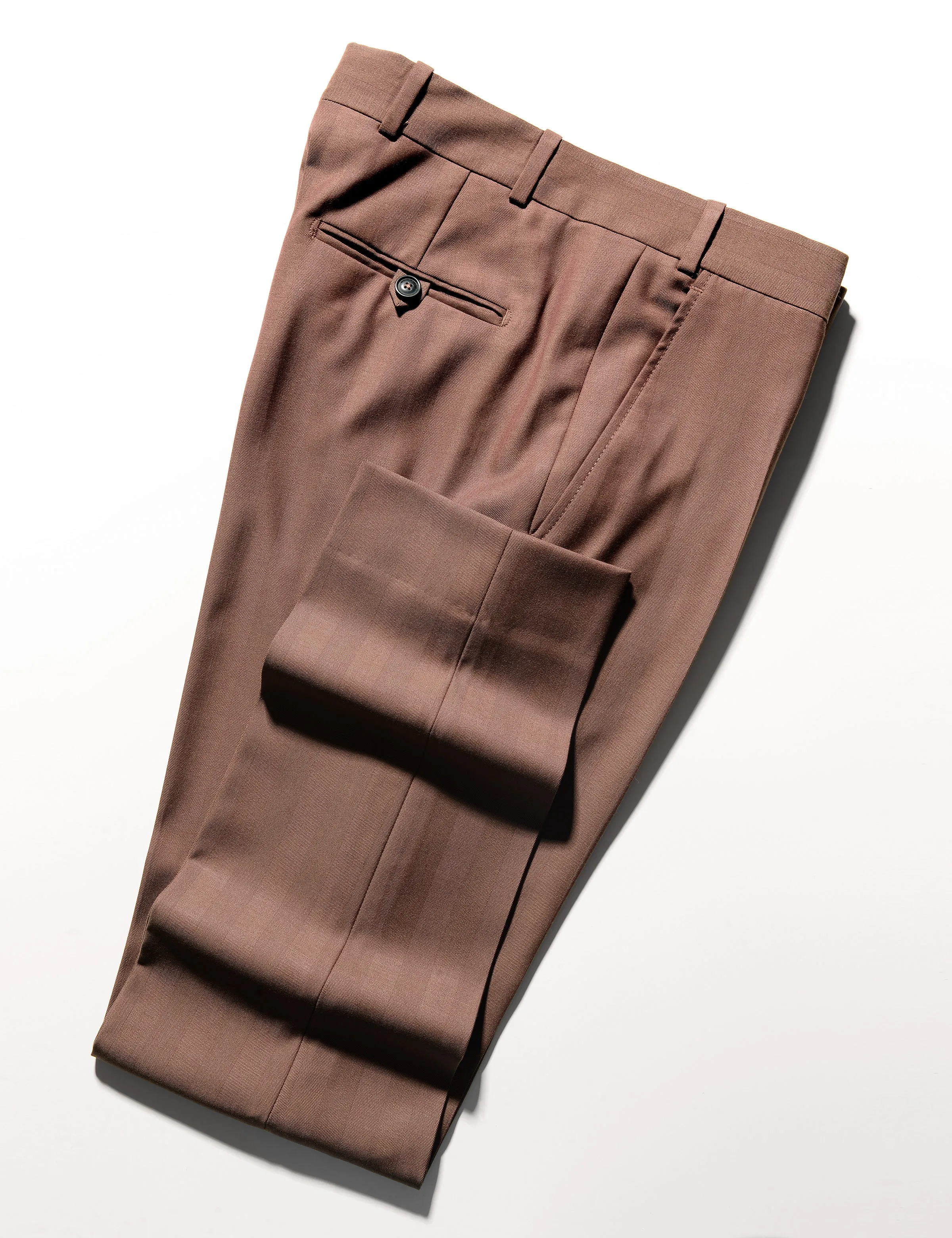 FINAL SALE: BKT50 Tailored Trousers in Wool Herringbone - Sepia