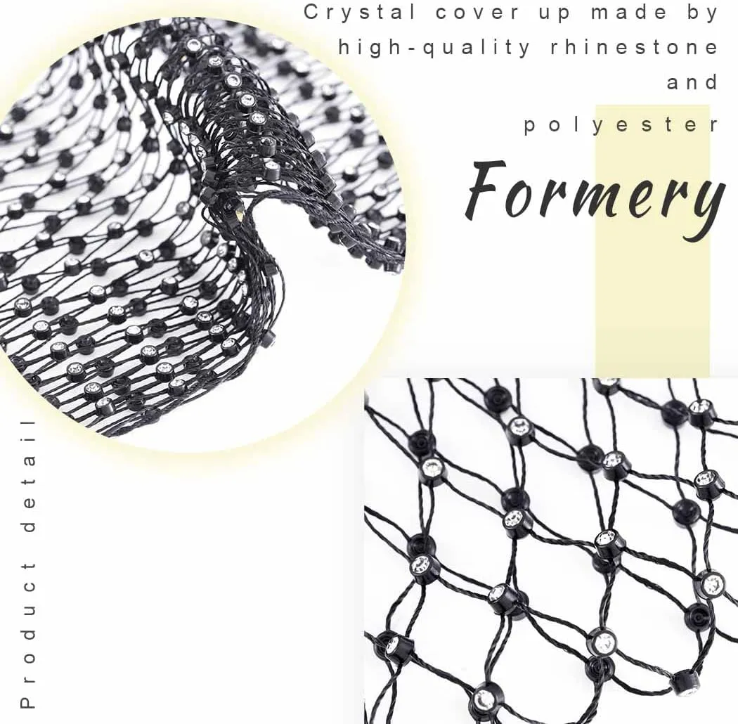 Formery Mesh Rhinestone Cover Ups Black Crewneck See Through Coverup Top Music Festival Party Cover Ups Body Chain for Women
