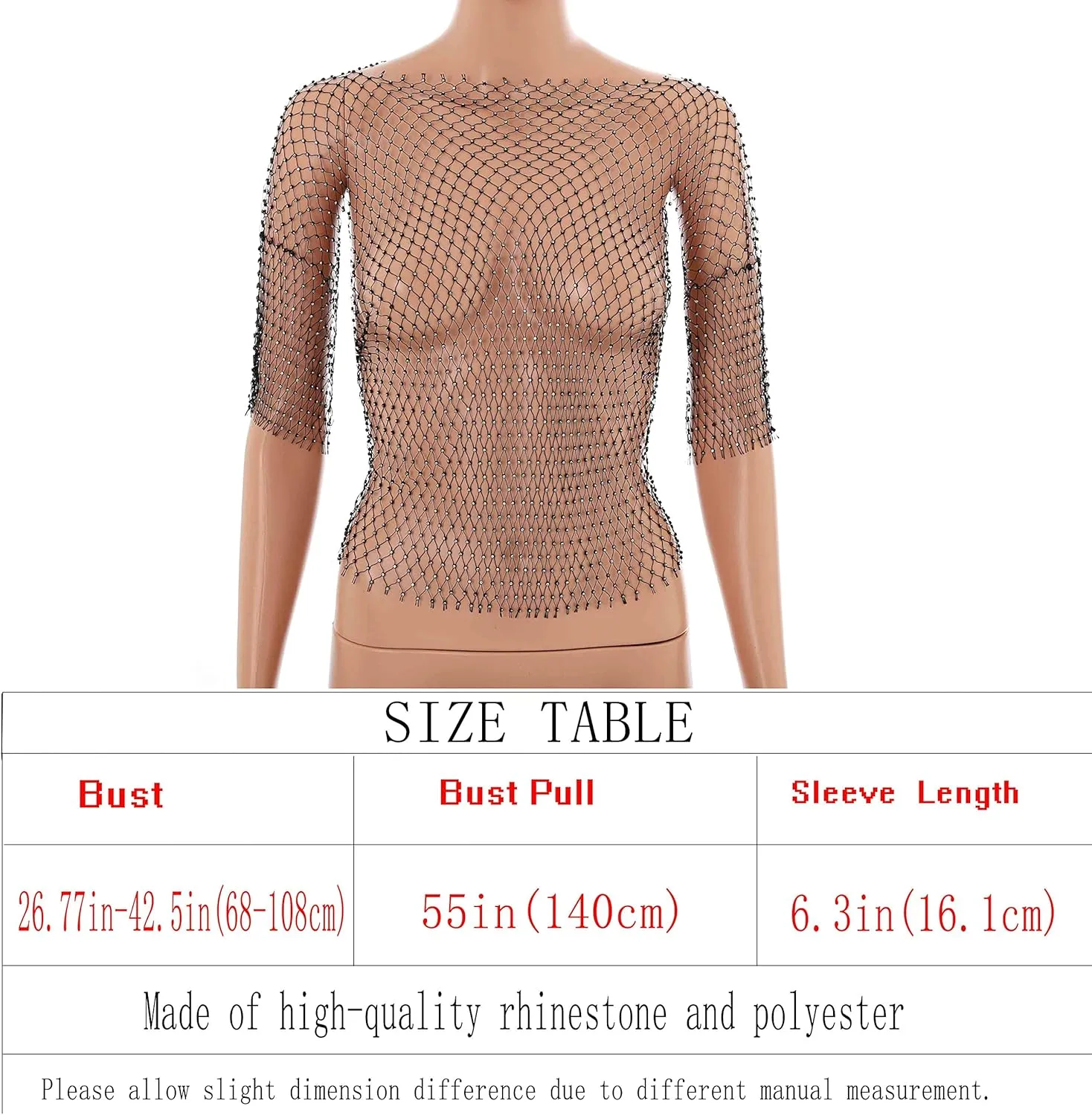 Formery Mesh Rhinestone Cover Ups Black Crewneck See Through Coverup Top Music Festival Party Cover Ups Body Chain for Women