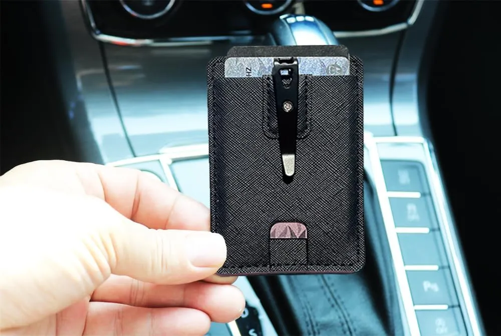 FORZEN Minimalistic Card Holder Wallet for Men and Women, Slim Elastic Vertical Credit Card Holder and Men Front Pocket Wallet with Clip (Black Point)