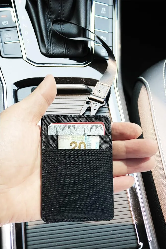 FORZEN Minimalistic Card Holder Wallet for Men and Women, Slim Elastic Vertical Credit Card Holder and Men Front Pocket Wallet with Clip (Black Point)