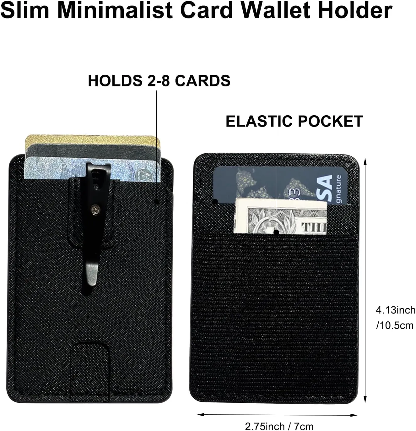 FORZEN Minimalistic Card Holder Wallet for Men and Women, Slim Elastic Vertical Credit Card Holder and Men Front Pocket Wallet with Clip (Black)