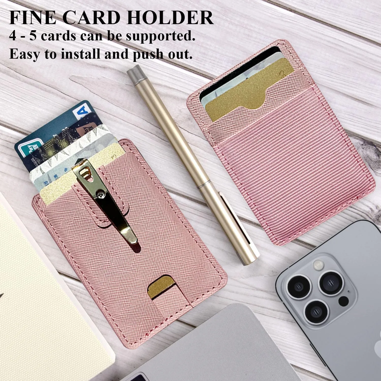 FORZEN Minimalistic Card Holder Wallet for Men and Women, Slim Elastic Vertical Credit Card Holder and Men Front Pocket Wallet with Clip (Pink Stripe)