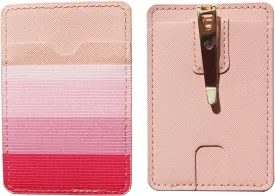 FORZEN Minimalistic Card Holder Wallet for Men and Women, Slim Elastic Vertical Credit Card Holder and Men Front Pocket Wallet with Clip (Pink Stripe)